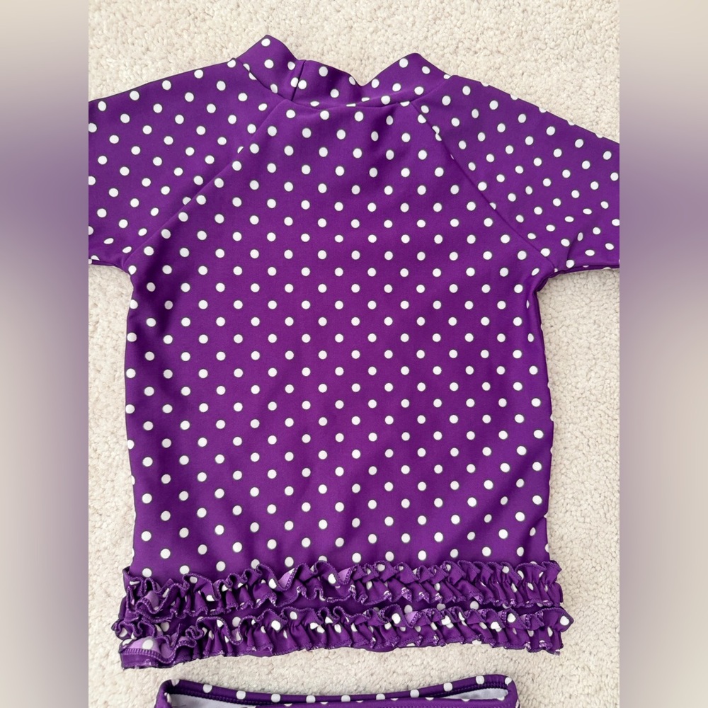 Ruffle Butts Purple Polka Dot Rashguard Set - Picture 9 of 12
